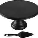 Round Cake Stand 9.84 Inch with Spatula, Black Cupcake Stand Bamboo Fiber, Dessert Display Plates for Snacks, Cookies, Candy Dish for Birthday Parties, Weddings, Baby Shower and Other Events (Black-9.84inch)