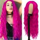 Rose Red Hot Pink Curly Wig Long Wavy Wigs for Women Natural Middle Part Synthetic Wig for Halloween Cosplay Wigs