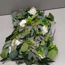 2 Pack Artificial Spring Eucalyptus Flower Garland with White Roses, 13Ft Fake Flower Greenery Floral Green Garland Vines for Wedding Arch Table Runner Backdrop Mantle Home Decorations (White)