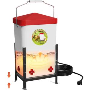 Nexum 3 Gallon Heated Chicken Waterer, Thermostatically Controlled Anti-Freeze Poultry Drinker with 4 Nipples & Adjustable Stand for Winter Coop Accessories (Red)