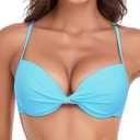 RELLECIGA Women's Sky Blue Push Up Bikini Top Twist Front Underwire Bathing Suit Size Small