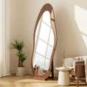 WoodsWhisper 69"x 24" Wavy Mirror Full Length,Lights Irregular led Full Length Mirror, Wavy Wall Mirrors,Shatter-Proof Hanging or Leaning Against Wall for Cloakroom/Bedroom/Living Room,Walnut