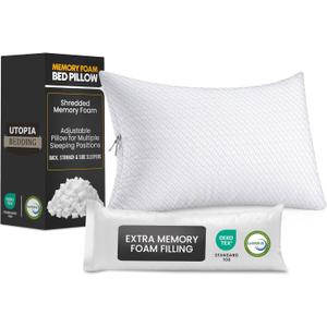 Utopia Bedding Shredded Memory Foam Pillows (Queen), Cooling Adjustable Bed Pillows for Sleeping with Washable Pillow Case, Back, Stomach and Side Sleeper Pillow, Plush and Supportive (1 Pack)