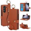 Asuwish Phone Case for Samsung Galaxy Z Fold 5 5G 2023 Wallet Cover with S Pen SPen Slot Credit Card Holder Stand RFID Blocking Slim Wrist Strap Cell Accessories ZFold5 Z5 G Fold5 5Z Women Men Brown