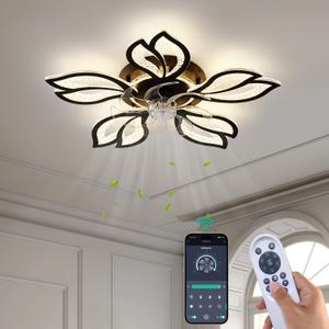 Geometric Ceiling Fan with Light, Black, 26', 3000K-6000K, Remote Control, Low Profile, for Bedroom