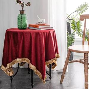 Velvet Tablecloth Luxurious Red Rectangle Table Tablecloth Thickset with Luxurious Gold Tassels Table Cloth for Home Decor Christmas Wedding, Party, Banquet and Events 55X55inch (60" x 60" (Rectangular))