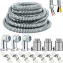 (1/2" Dia * 25 Feet) Yariwiz Flexible Steel Electrical Conduit Liquid Tight Steel Conduit Kit with 3 PCS Coupling, 3 PCS Elbow and 7 PCS Strap, Flex Liquidtight S-LCCK-0.5-25FT-KIT