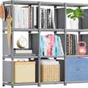 Mavivegue Book Shelf, 9 Cube Storage Organizer, DIY Bookcase, Metal Cube Bookshelf, Tall Book case for Bedroom, Living Room, Office, Grey