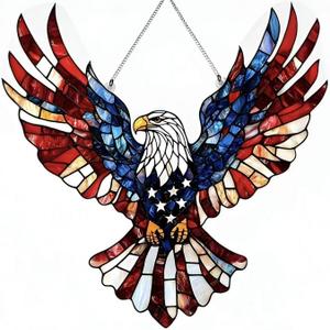 4th of July Sun Catcher for Window Hanging with Eagle Designs Acrylic Stained Glass for Garden 250th Anniversary America Ornament Blue Red White Independence Day Party Decor