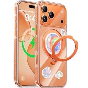 Peerock Summer Series 360 Spin Stand for iPhone 17 Pro Max Case (Compatible with MagSafe) [Military Drop Protection] Magnetic Clear Shockproof Protective for 17 Pro Max Phone Case 6.9'', Cosmic Orange
