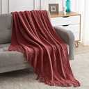 BOURINA Burgundy Throw Blanket 50x60 Inches Throw Textured Solid Soft Sofa Couch Decorative Knit Blanket, Burgundy 
