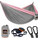 Camping Hammock, Super Lightweight Portable Parachute Hammock with Two Tree Straps Single or Double Nylon Travel Tree Hammocks for Camping Backpacking Hiking (Gray&Pink)