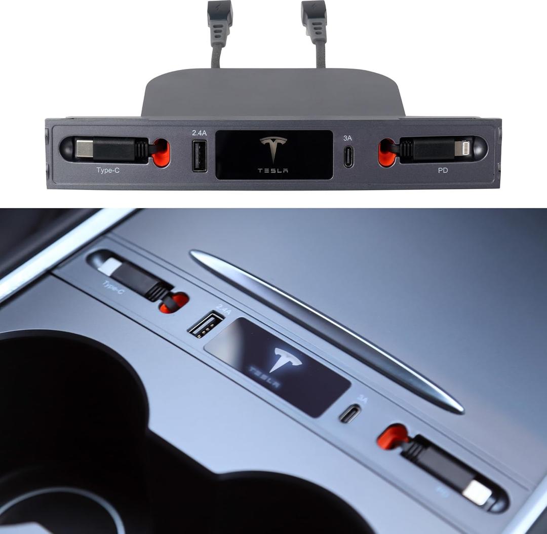 Fast Charge Adapter for Tesla, Tesla USB Hub Fit Center Console Adapter of 2021-2023 Model 3 and 2021-2024 Model Y(Not Fit Model 3 2024) (for Model Y(2021-24) Model 3(2021-23))