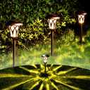 GIGALUMI 6 Pack Solar Pathway Lights Outdoor, Metal Glass & ABS Solar Landscape Lights Waterproof IP65, Warm White Solar Powered Garden Lights for Yard Patio Walkway Driveway (Brown)