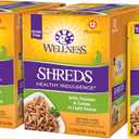 Wellness Healthly Indulgence Shreds Adult Wet Cat Food, Natural, Protein-Rich, Grain Free, 3 Ounce Pouch, 24 Pack, (Chicken & Turkey)