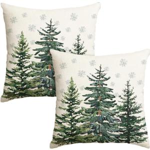 AVOIN colorlife Christmas Trees Snowflake Throw Pillow Covers Set of 2, 20 x 20 Inch Winter Holiday Cushion Case Decoration for Sofa Couch (Green)