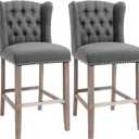 HOMCOM Counter Height Bar Stools Set of 2, Upholstered 26.75" Seat Height Barstools, Breakfast Chairs with Nailhead-Trim & Tufted Back, Wood Legs, Deep Grey (Dark Gray)