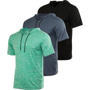 Real Essentials 3 Pack: Men's Dry Fit Short Sleeve Active Athletic Hoodie Pullover Sweatshirt (XX-Large)