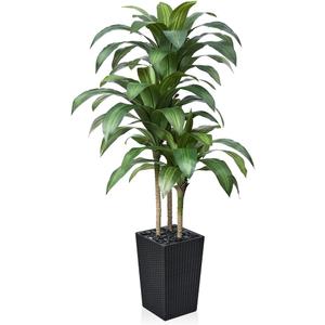 5FT Artificial Dracaena Tree - UV Resistant Faux Tropical Plant, Potted Fake Tree with Taper Planter & Pebbles - Indoor Outdoor Greenery for Home, Porch, Living Room, Bedroom Decor, VN127 (Black)