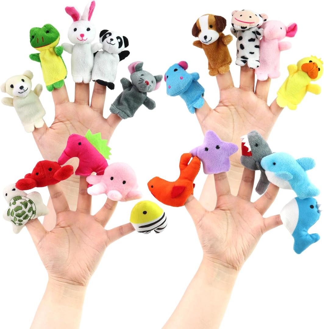 20pcs Different Cartoon Animal Finger Puppets Soft Velvet Dolls Props Toys Easter Basket Stuffers