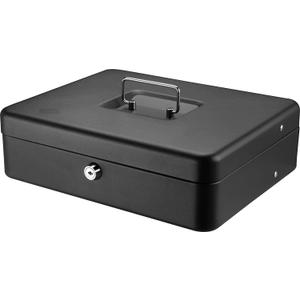 SentrySafe Black Money Saving Box with Cash Tray and Key Lock, Portable Safe Box with Carrying Handle, 0.21 Cubic Feet, 3.75 x 12 x 9.3 Inches, CB-12