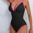B2prity Women's V Neck One Piece Swimsuit Tummy Control Slimming Bathing Suit Double Straps Crisscross Back Swimwear (M)
