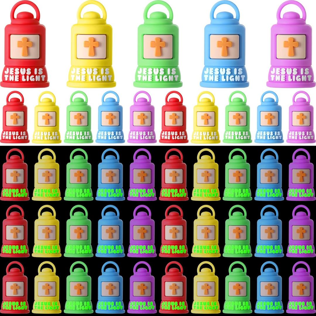 50 Pcs Christian Gifts Jesus is The Light Lanterns Figures Glow in Dark Jesus Lights The Way Sign Religious Gift to Hide and Seek Let Your Light Shine Sunday School Favors for Christmas