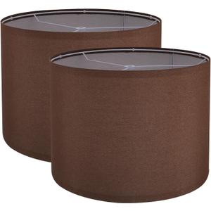 Lamp Shades Set of 2, Drum Lampshade for Table Lamps Floor Lamp, 13" Top X 13" Bottom X 10" High Brown Large-Medium Line Fabric Lamp Shades, Easy Assembly Replacement Lampshades