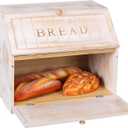 HOMEKOKO Vintage Double Layer Large Bread Box for Kitchen Counter, Retro Design Wooden Large Capacity Bread Storage Bin (White)
