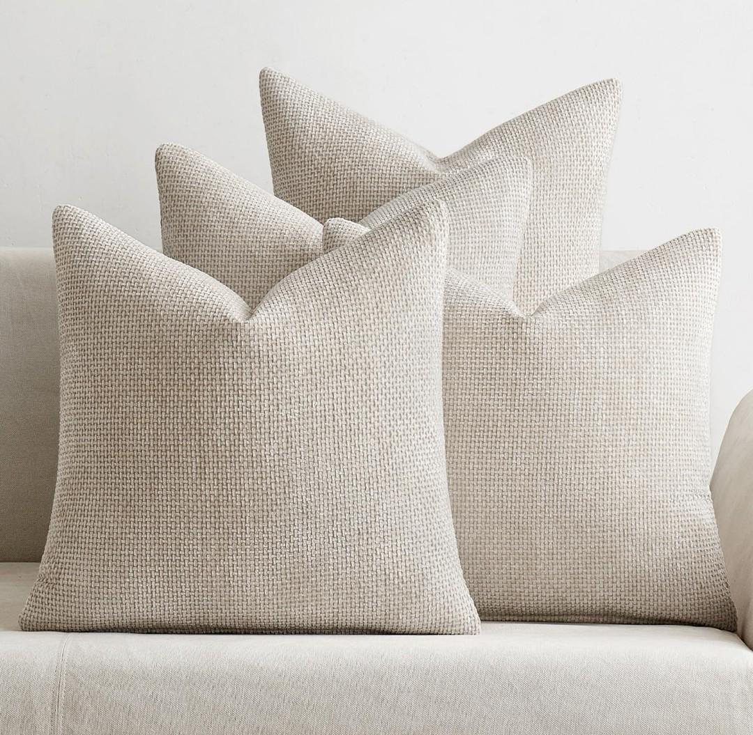 MIULEE Pack of 4 Couch Throw Pillow Covers 20x20 Inch Cream Soft Decorative Chenille Pillow Covers Farmhouse Accent Cushion Covers for Boho Home Decor Sofa Bedroom Living Room