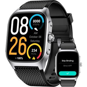 Smart Watch for Men Required, 1.85'' AMOLED Metal Watch with 14 Days Battery, Sleep Tracker,Step Counter, Swimming Waterproof, Make/Answer Calls,Fitness Tracker for Android iOS (Black Silver)