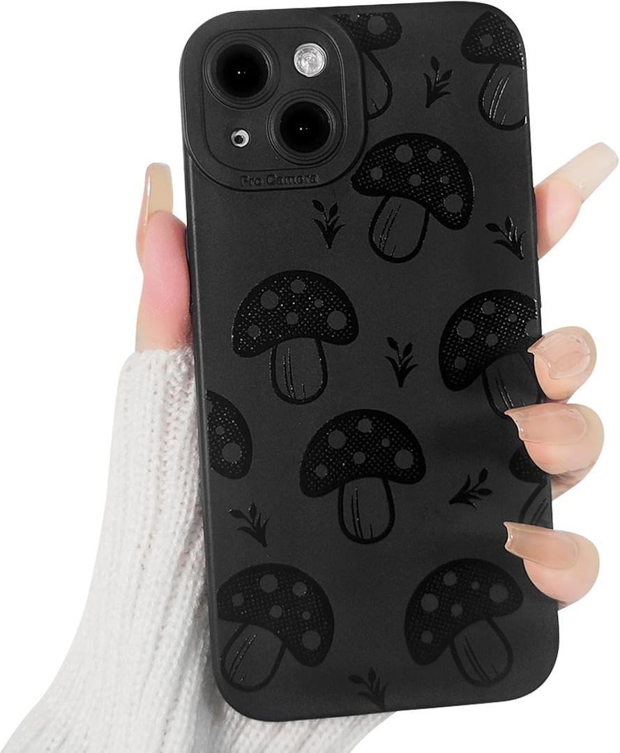 Lovmooful Compatible for iPhone 14 Case Cute Cool Mushroom Black Design for Girls Women Soft TPU Shockproof Protective Girly for iPhone 14-Mushroom