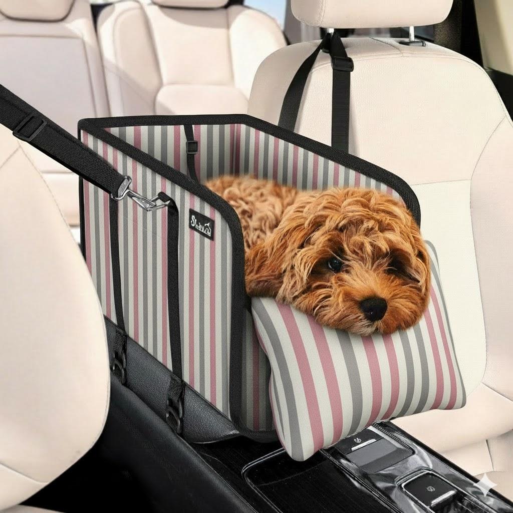 SlowTon Console Dog Car Seat - Portable Dogs Armrest Booster Seat for Small Dog, Anti-Collapse Pet Car Seat with Soft Cushion Safety Belt, Support Pet Up to 11lbs