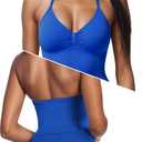 Adamotto Workout Tank Tops for Women with Paded Impact Longline Halter V-Neck Open Back Athletic Top for Gym Yoga Casual Tops - Klein Blue Large (Blue, L)