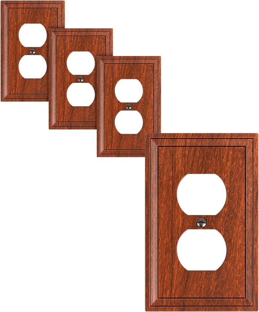 4-Pack Duplex Outlet Cover, Natural Bamboo Fiber Switch Plates and Outlet Covers, Wood Grain Decorative Wall Plates for Electrical Outlets, 1 Gang Receptacle Cover, Corrosion Resistant
