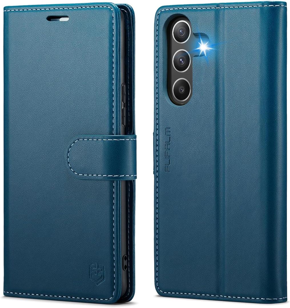FLIPALM Wallet Case for Samsung Galaxy A15 5G, RFID Blocking Credit Card Holder, PU Leather Folio Flip Kickstand Protective Shockproof Cover for Galaxy A15 (Blue)