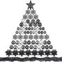 Jenaai Black 74 Pcs Christmas Ball Ornaments Set Plastic Shatterproof Christmas Tree Decorations with Hanging Snowflakes Ribbons Artificial Poinsettia Flowers Tree Topper for Xmas Decor