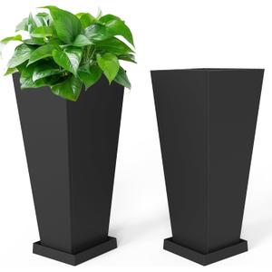 Tall Metal Planter 26" H - 2 Pack, Tall Planters with Removable Insert Shelve & Saucer Trays, Metal Outdoor Planters for Porch, Garden, Patio, Yard(Black) Tall Metal Planter 26" H - 2 Pack, Tall Planters with Removable Insert Shelve & Saucer Trays, Metal Outdoor Planters for Porch, Garden, Patio, Yard(Black)