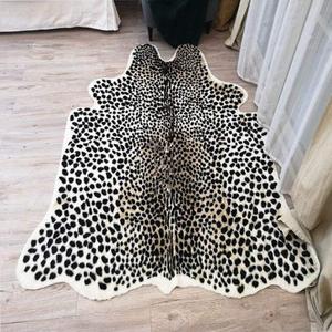 Leopard Print Rug Faux Fur Cheetah Rug Cowhide Animal Skin Mat Carpet for Office, Livingroom, Bedroom Non-Slip Home Decor 40x37Inch/ 3.2x3.1Ft (Beige+black)