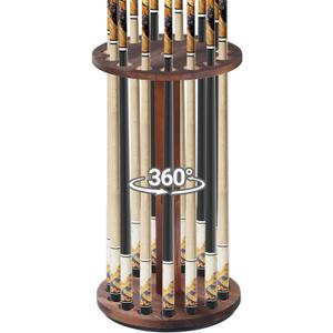 360 Degree Rotating Pool Stick Holder, Natural Wood Pool Cue Holder, Floor Stand Pool Cue Rack up to 15 Sticks, Billiard Cue Rack for Billiard Room, Billiard Gifts for Men