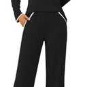 Blooming Jelly Womens Pajama Sets 2 Piece Lounge Set Pajamas Color Block V Neck Pjs Pj Sets 2026 (X-Large, Black)