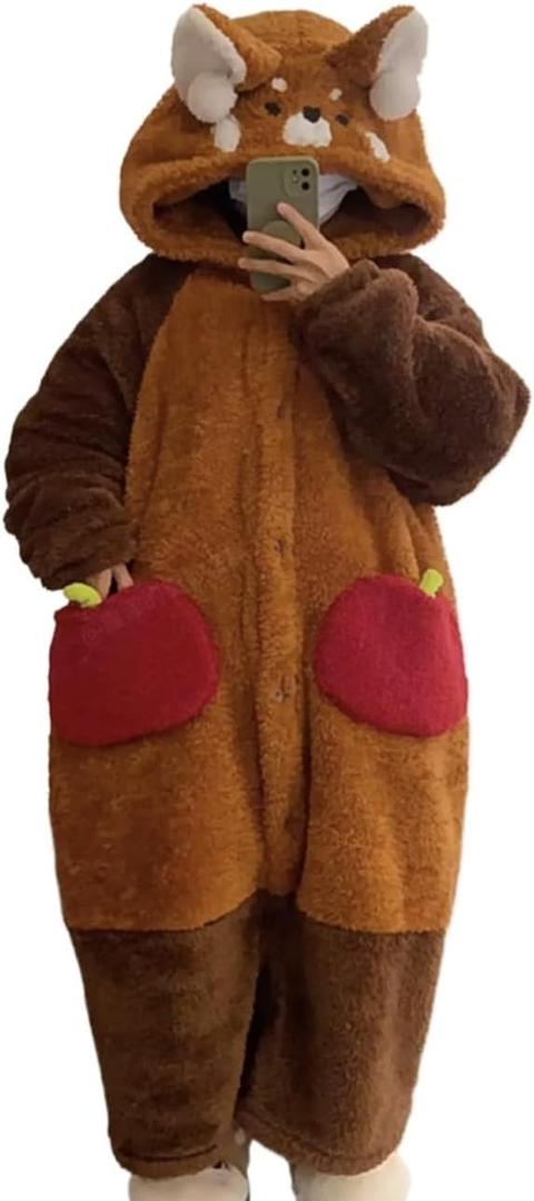 ZITEZHGO Cute Wearable Blanket Hoodie for Adult Women Men Kawaii Animal Fun Blanket Carpet Warm Cozy Hoodie Blanket Pajamas (Red Panda,XL)