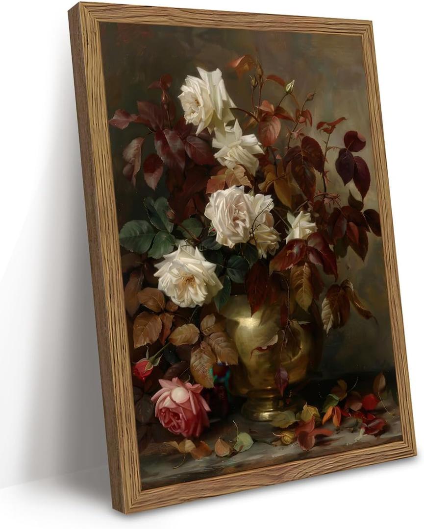 Vintage Framed Wall Art Moody Floral Dark Academia Decor Aesthetic 12x16 In