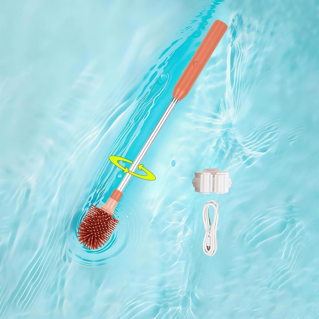 Electric Toilet Brush Rechargeable 360 Spinning Wall-Mounted Toilet Brush, Speed Adjustable, Flexible Silicone Brush Head, Easy for Daily Cleaning - OrangeRed