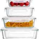 Pmssypl 4 airtight glass lunch boxes with lids, glass food storage containers, and airtight lunch boxes that can be used in the microwave, refrigerator, and dishwasher. (Transparent white)