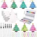 AmazingSpark 90 Pcs Christmas 3D Magic Foam Texture Painting Crafts Kit, 30 DIY Christmas Tree Paint Paper, 24 Acrylic Paint Marker, 6 Water Brush, Beaded, Chain, 3D Effect Painting Kit