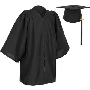 Matte Preschool and Kindergarten Graduation Cap Gown Set with Year Charm Tassel (30, Black)