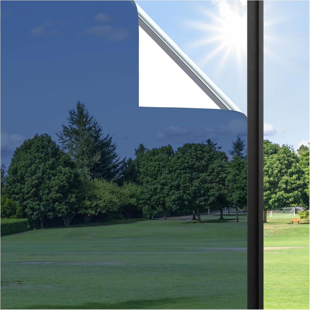 Haton Window Privacy Film One Way Window Tint for Home, Sun UV Blocking Heat Control Reflective Mirror Tinting Film See Out Not in Office Door Coverings, Blue-Silver 17.5" x 78.7"