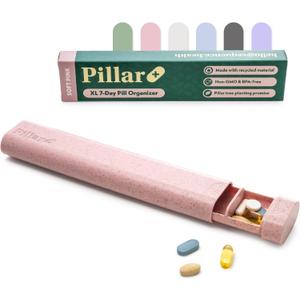 Pillar Plus - Aesthetic 7 XL Day Pill Organizer | BPA-Free Wheat Straw Medicine Case | Pretty Travel & Home Tablet Vitamin Organizer | Cute Weekly Pill Box | Travel Medicine Organizer (Soft Pink)