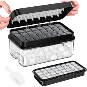 Ice Cube Tray with Lid and Bin, 32 pcs Ice Trays, Easy to Release Ice Trays for Freezer, Ice Cube Tray Mold, with 1 tray, Ice Freezer Container for Whiskey, Cocktail, Black
